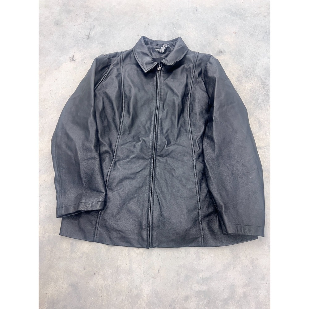 Dialogue Jacket Womens 1X Black Leather Long Sleeve Full Zip Lined Outerwear
